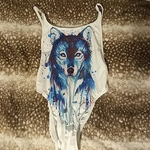 Watercolor wolf one piece/monokini